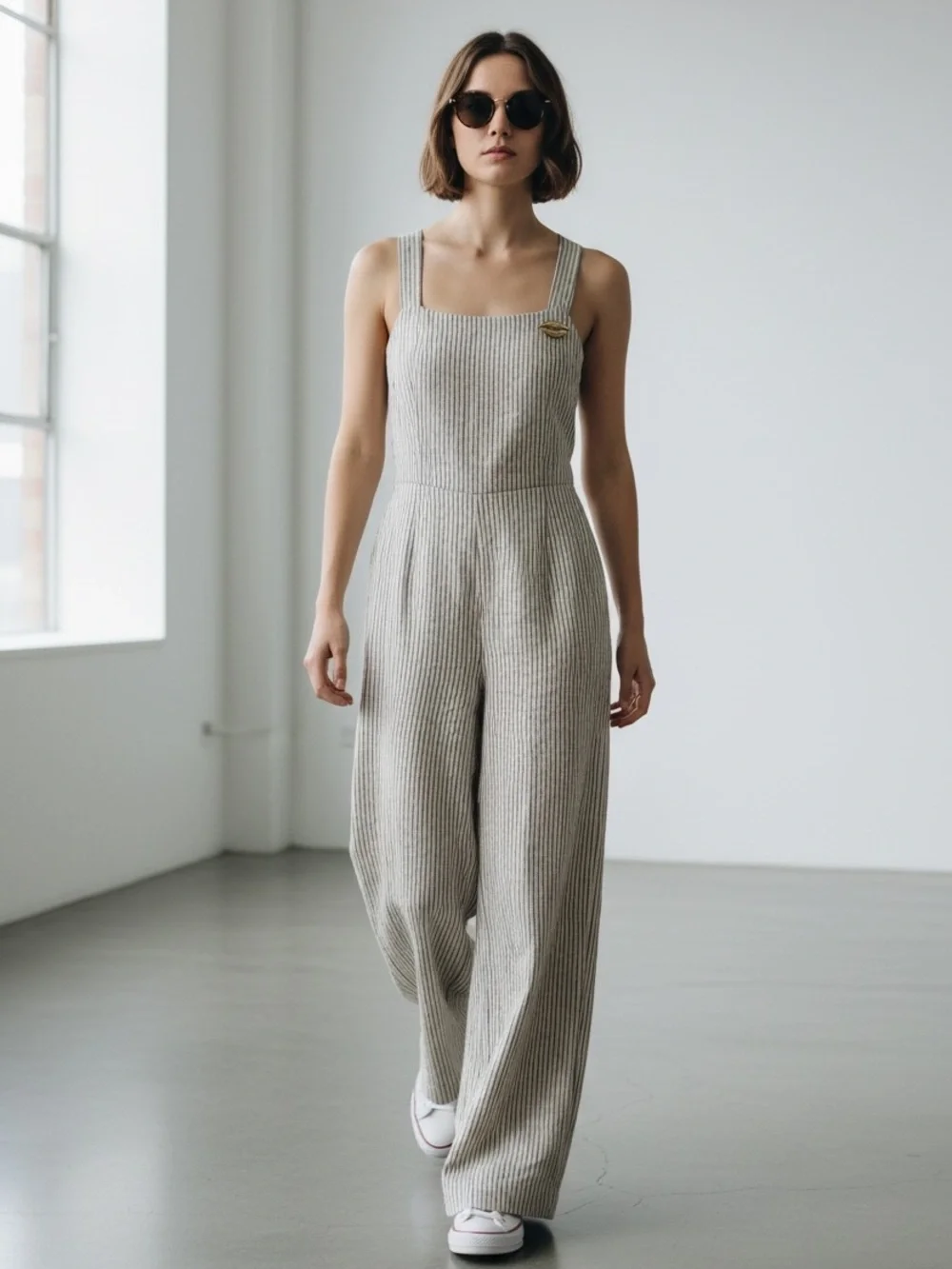 Reformation 100% linen striped Wide-Leg cross back Jumpsuit in black white sz 6